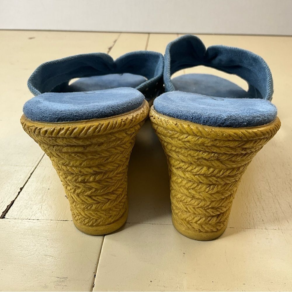 Annie Sandals Blue Fabric Upper Wedge Heel Slip-on - Picture 15 of 16